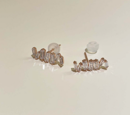 925 sterling silver Baguette Cut square Cubic Zirconia earrings,  Cubic Zirconia Baguette square earrings,Cubic Zirconia detailed Baguette stud earrings,Baguette CZ bar earrings, simple earrings