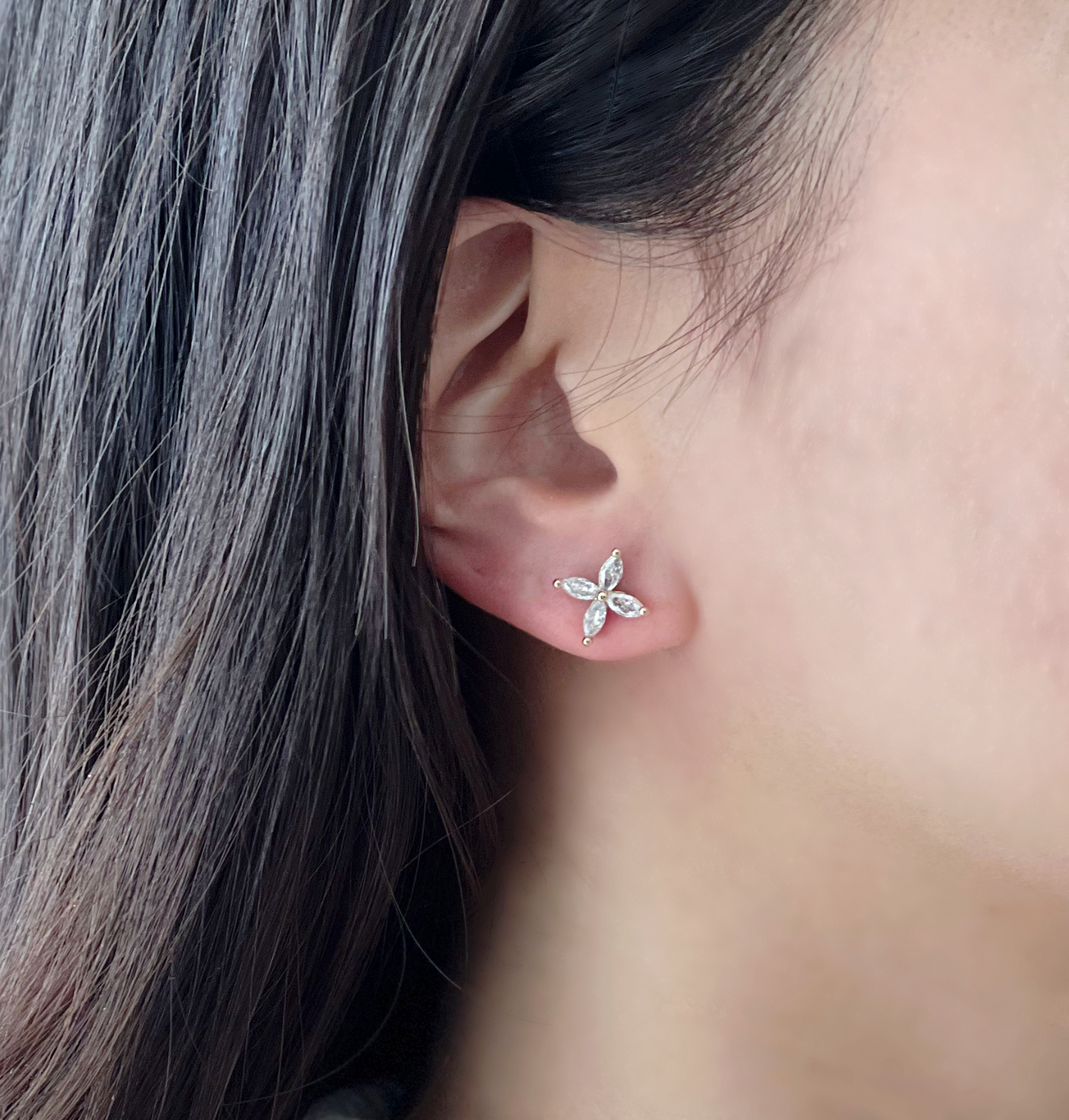 Cubic flower stud earrings, Daily Flower cubic earrings, Delicate Petal Flower earrings Botanical Earrings