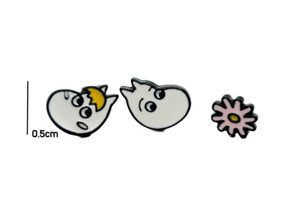 Cute Moomintroll characters earrings, Moominpapa, Moominmama Little My, Cartoon characters earrings