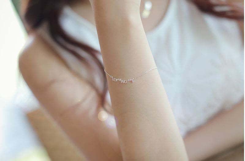 925 sterling silver I LOVE YOU bracelet, anklet in 3 colors