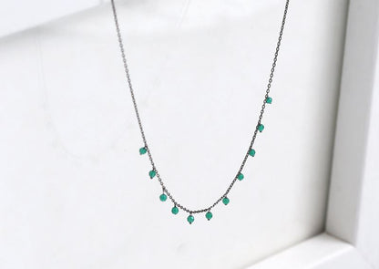 925 Sterling Silver Green Onyx gemstones drop necklace, Onyx Drops dangling necklace,