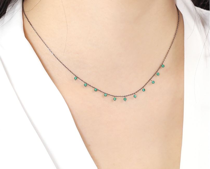 925 Sterling Silver Green Onyx gemstones drop necklace, Onyx Drops dangling necklace,