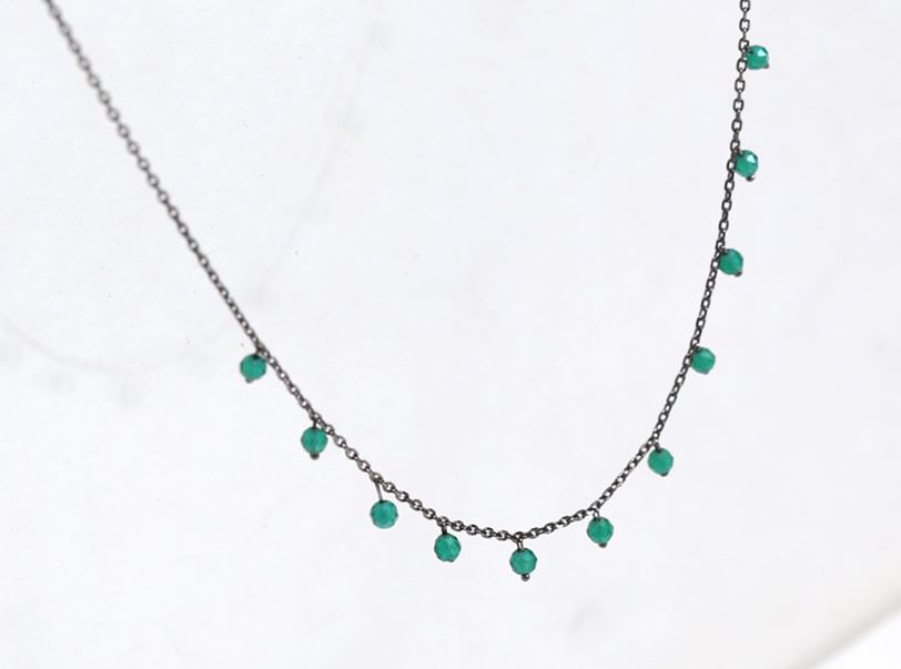 925 Sterling Silver Green Onyx gemstones drop necklace, Onyx Drops dangling necklace,