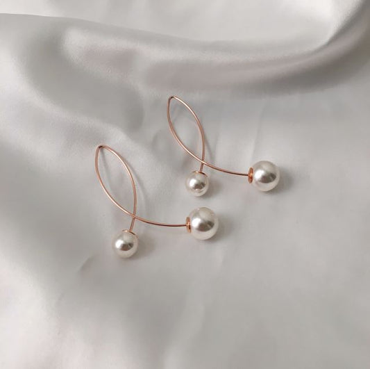 925 Sterling Silver Double Side Pearls line earrings, Pearls Ear jacket