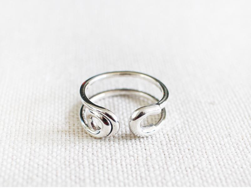 925 sterling silver Big safety pin ring - Adjustable Ring