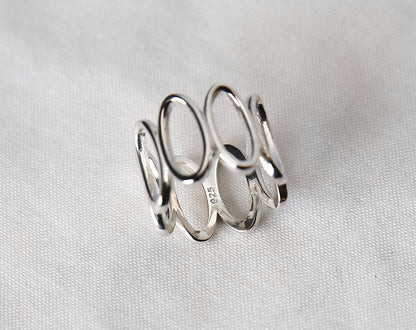 925 sterling silver Cut Out  Long Oval Band Statement Ring