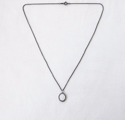 925 Sterling Silver Ellipse Oval Shape gemstone pendant Necklace, Marble Stone Necklace