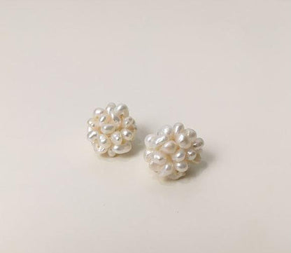 925 Sterling Silver Fresh water pearls Cluster stud earrings,  Pearls Cluster ball Earrings