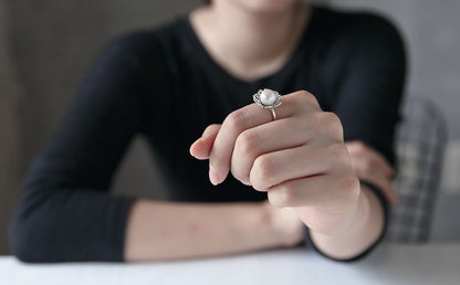 925 sterling silver Daisy flower pointed with Pearl Statement ring