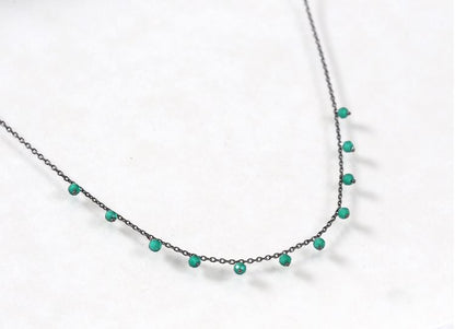 925 Sterling Silver Green Onyx gemstones drop necklace, Onyx Drops dangling necklace,