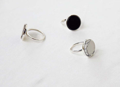 925 Sterling Silver Circle Disc Shape gemstone statement Stacking Rings, Marble Stone Ring, Agate Ring