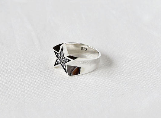 925 Sterling Silver Cubic Pave Setting Star statement Ring