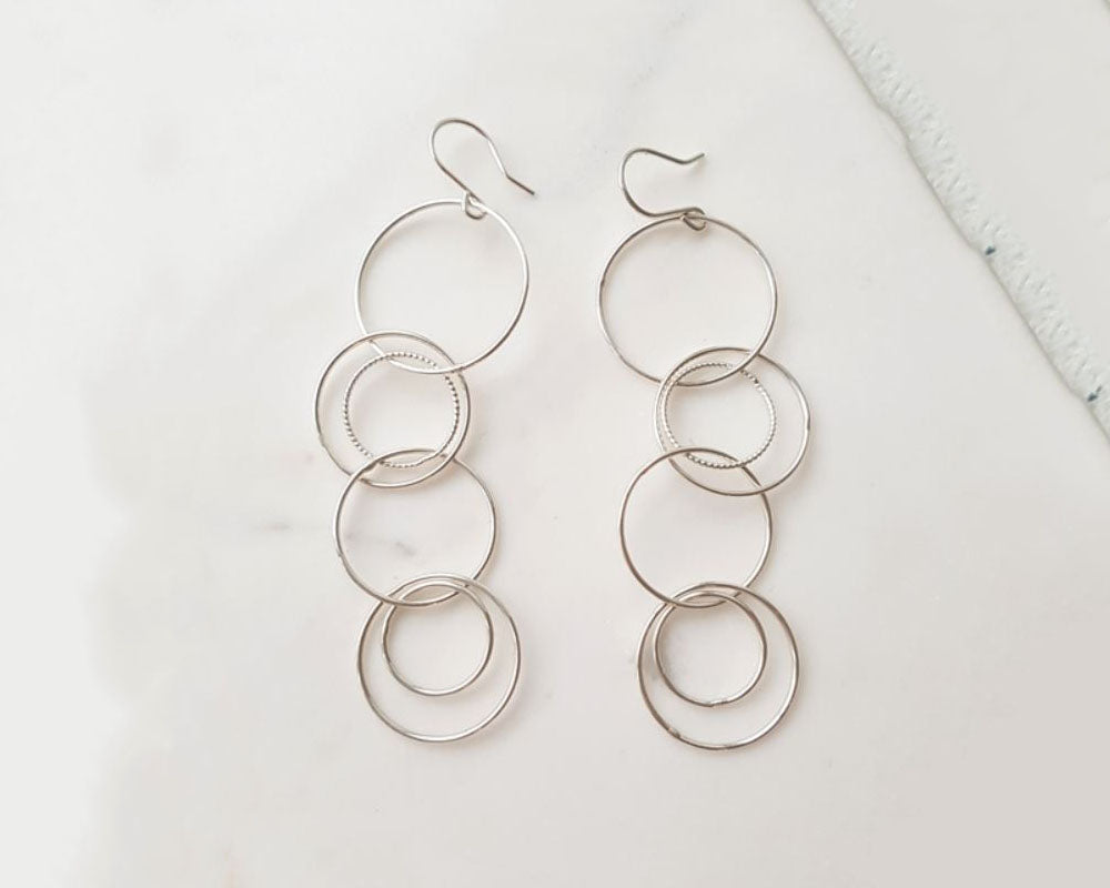 925 Sterling Silver connected circles drop earrings ,Connected rings hoop Earrings,circle linked earrings