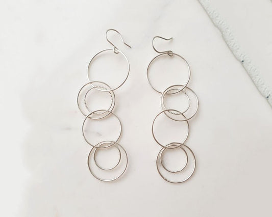 925 Sterling Silver connected circles drop earrings ,Connected rings hoop Earrings,circle linked earrings