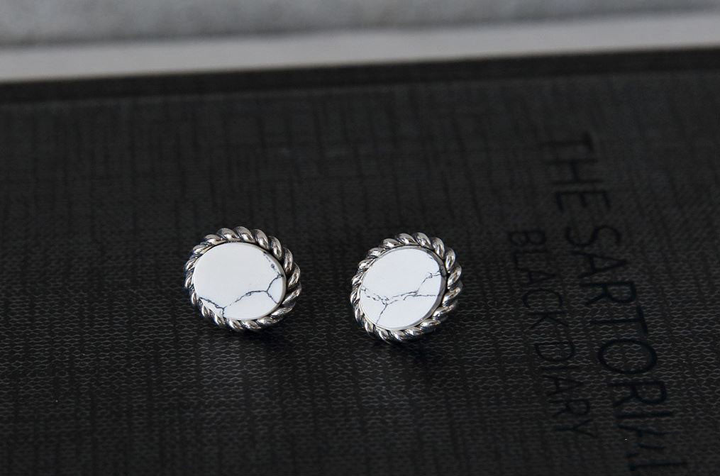 925 Sterling Silver Ellipse Oval Shape gemstone statement earrings, Marble Stone earrings