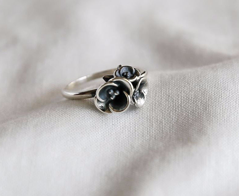 925 sterling silver Vintage Blossom Flowers Bouquet Ring, flower bouquet ring