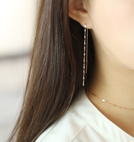 925 Sterling Silver Pressed Long chain Ear Threader , Chain Pull Through Earrings