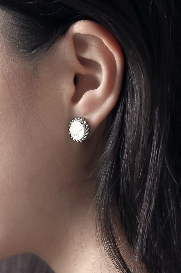 925 Sterling Silver Ellipse Oval Shape gemstone statement earrings, Marble Stone earrings