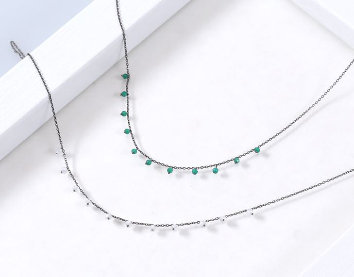 925 Sterling Silver Green Onyx gemstones drop necklace, Onyx Drops dangling necklace,