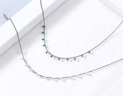 925 Sterling Silver Green Onyx gemstones drop necklace, Onyx Drops dangling necklace,