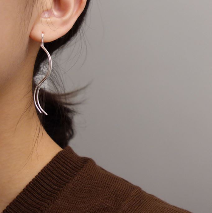 925 Sterling Silver Long Twisted Bar Ear Threader ,Pull Through Earrings. Bar Earrings