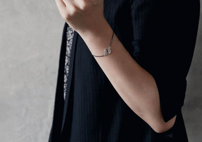 925 Sterling Silver Geomatric Charm bracelet, open square/ open triangle bracelet / Layered Bracelet