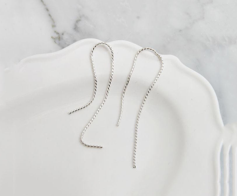 925 sterling silver Twisted rope chain U Earrings, twisted Chain Long drop earrings