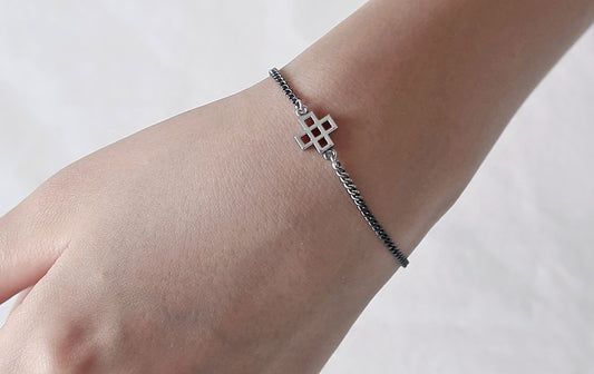 925 Sterling Silver modern line Cross Charms bracelet, Layered Bracelet