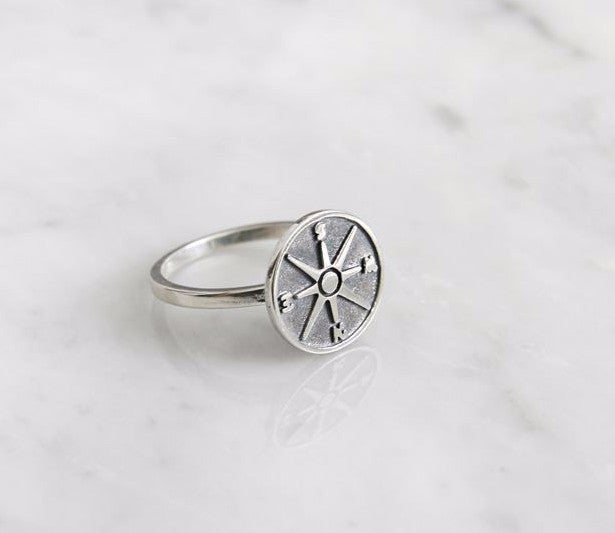 925 Sterling Silver antique Compass statement Ring