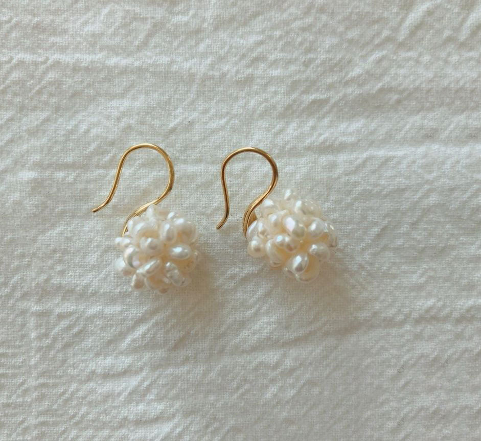 925 Sterling Silver Fresh water pearls Cluster hook earrings,  Pearls Drop dangle earrings