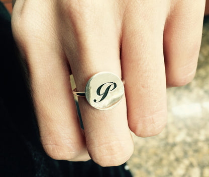 925 Sterling Silver Circle ring /  Disc ring / Custom Personalized Initial Ring Ring (2 types), R0649S