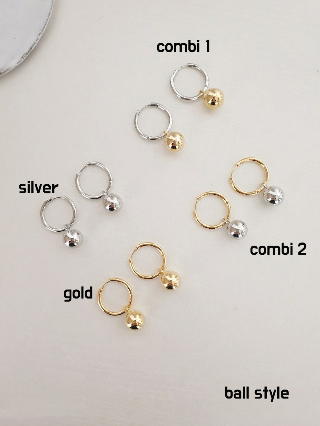 Linked circles hoop earrings, Ball Huggie Earrings, Double Circle hoop earrings, dangle ball hoop earrings