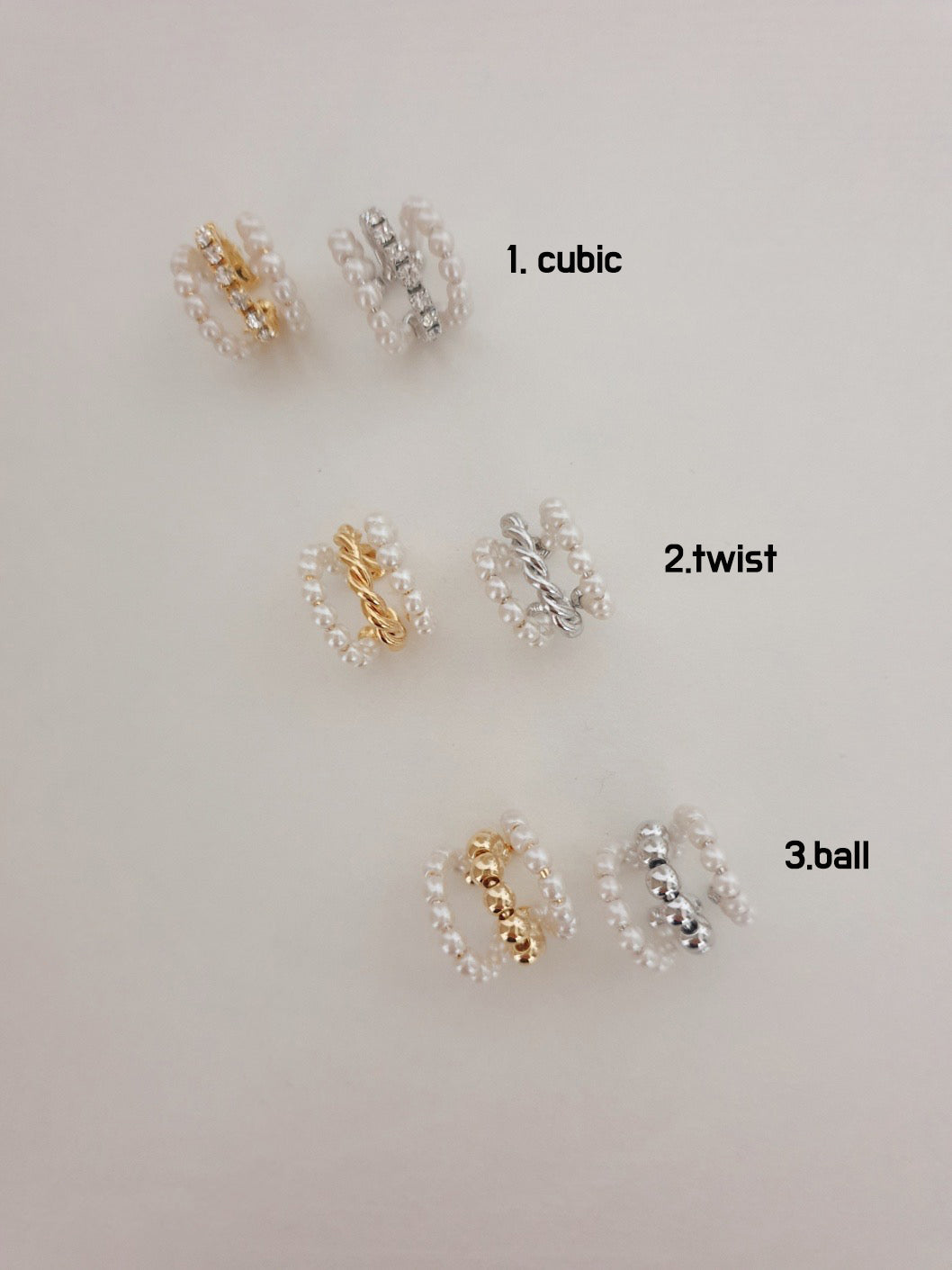 Pearl line ear cuff, cubic line ear cuff ,non pierced conch earcuff Conch pearl earrings  Huggie ear cuff-3 type