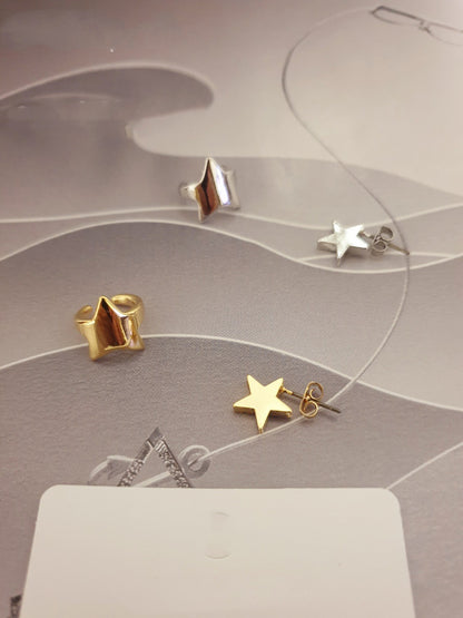 Set of 2 Star Hoop Ear Cuff ,non pierced conch ,Non-Pierced Earring, star earrings  Huggie ear cuff-2 types