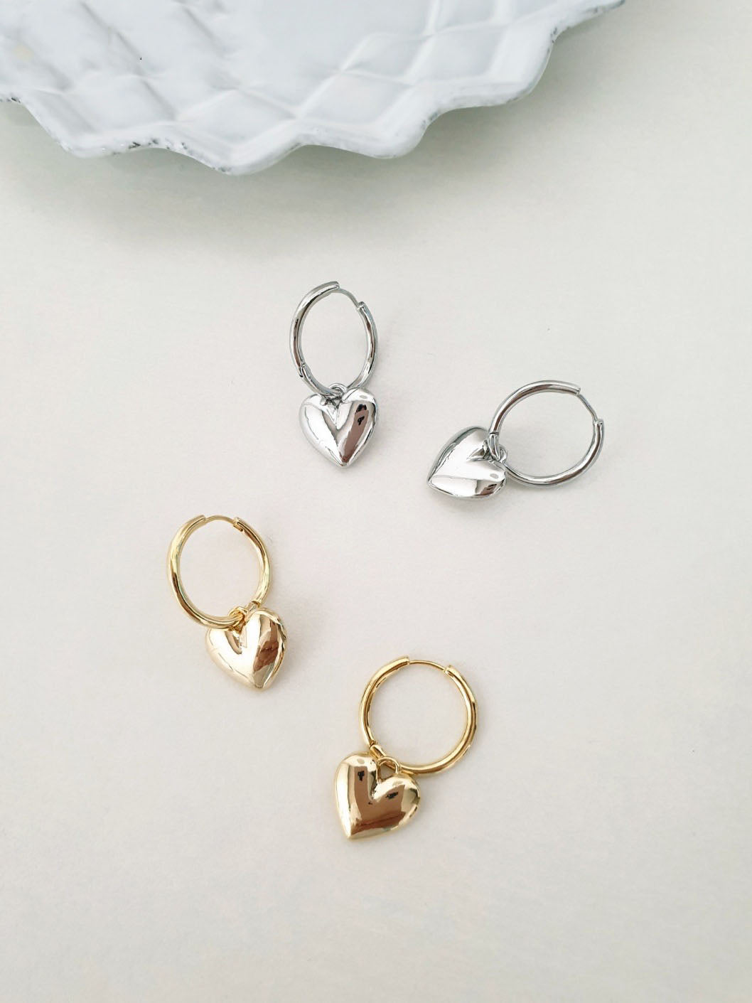 Heart Hoop Earrings, Heart Huggie Hoop Earrings, Heart Shaped Pendant Huggie Hoop Earrings