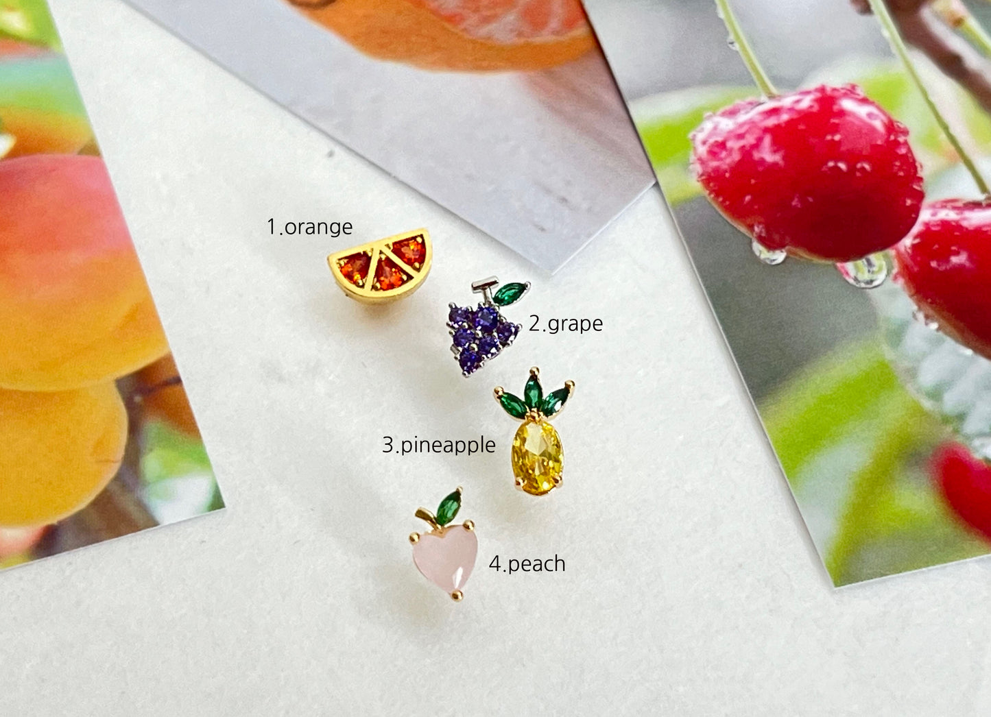 Various Summer Fruits cubic setting Earrings (Banana, Pineapple, Watermelon, Peach, Grape,Strawberry)