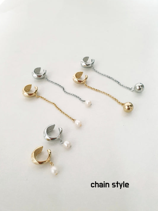 Single long chain drop ear cuff, long bar ear cuffs ,pearl conch earcuff, ball conch piercing