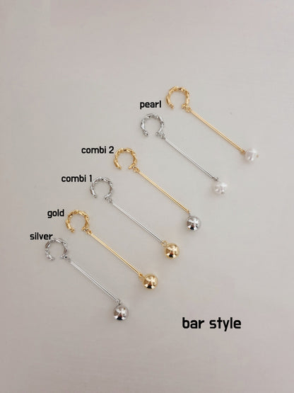 Single long chain drop ear cuff, long bar ear cuffs ,pearl conch earcuff, ball conch piercing