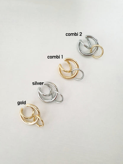 Single Bold ring earcuff, Interlocking circle ear wrap no piercing earrings non pierced conch earrings