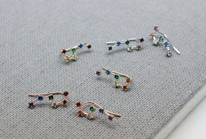 Rainbow Cubic Big Dipper Constellation Ear Climber Earrings, Stars ear pin, Rainbow CZ Crawler
