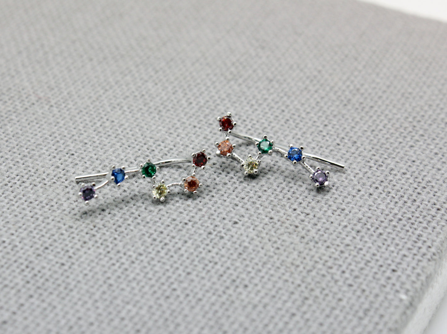 Rainbow Cubic Big Dipper Constellation Ear Climber Earrings, Stars ear pin, Rainbow CZ Crawler