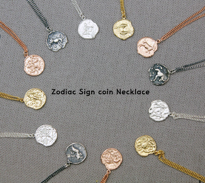 925 sterling silver Zodiac Sign coin Necklace / Constellation Signs medal necklace /Vintage coin necklace