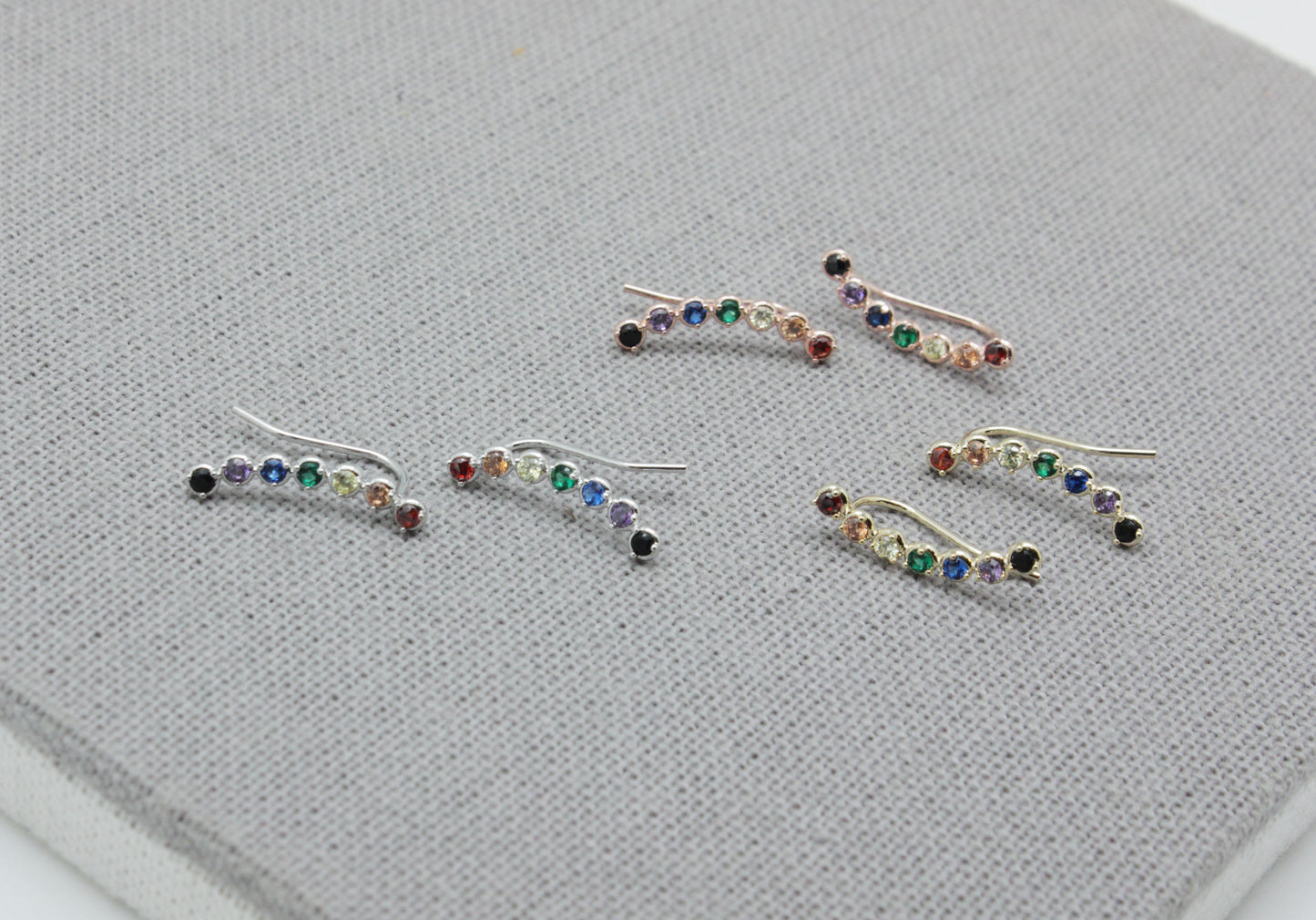 Rainbow Cubic Curved Bar Ear Climber,Cubic Bar ear pin ,Bar cubic Ear Crawler,Bar cubic Ear cuff