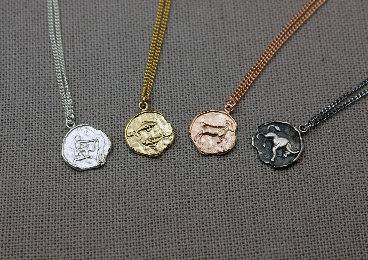 925 sterling silver Zodiac Sign coin Necklace / Constellation Signs medal necklace /Vintage coin necklace