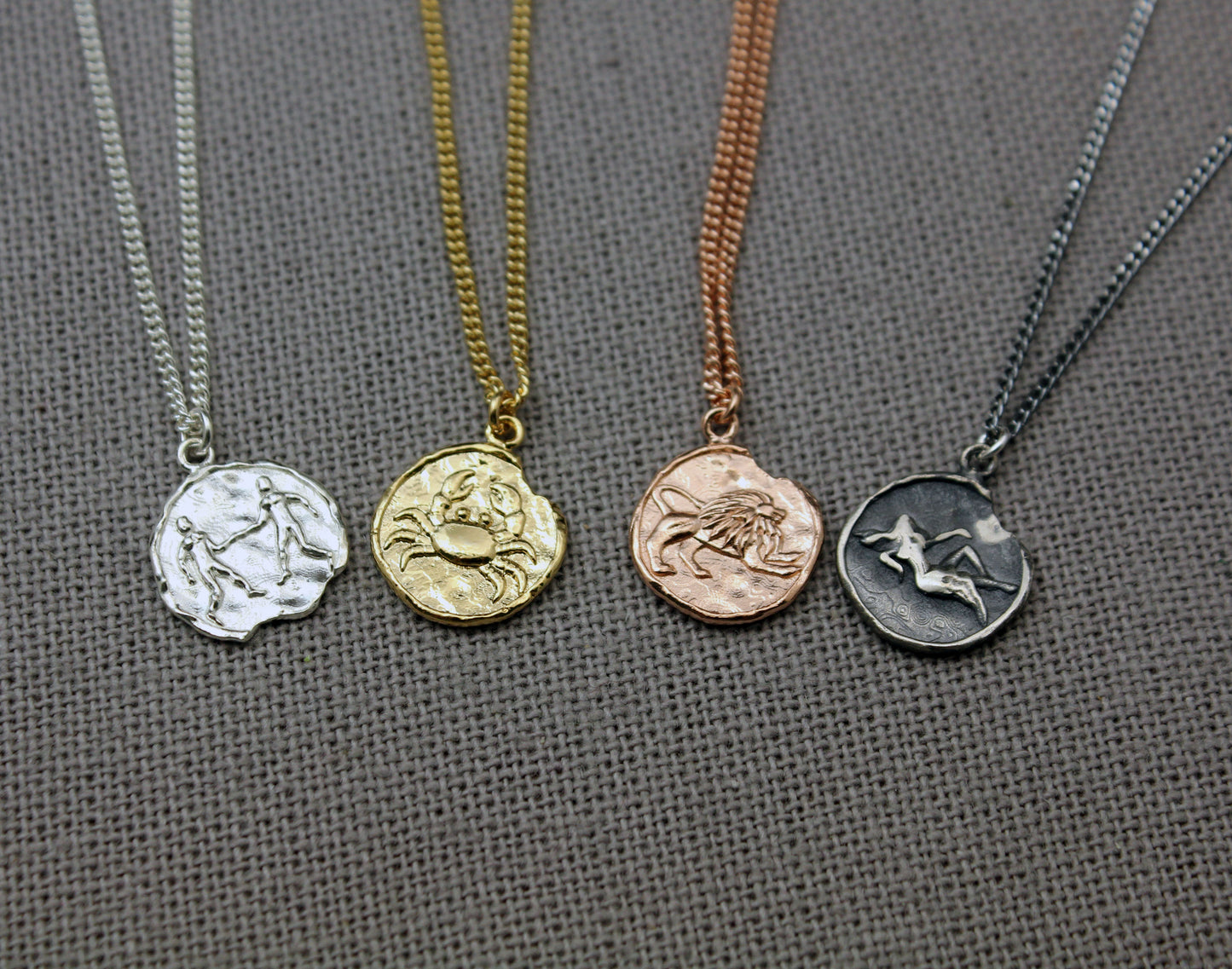 925 sterling silver Zodiac Sign coin Necklace / Constellation Signs medal necklace /Vintage coin necklace