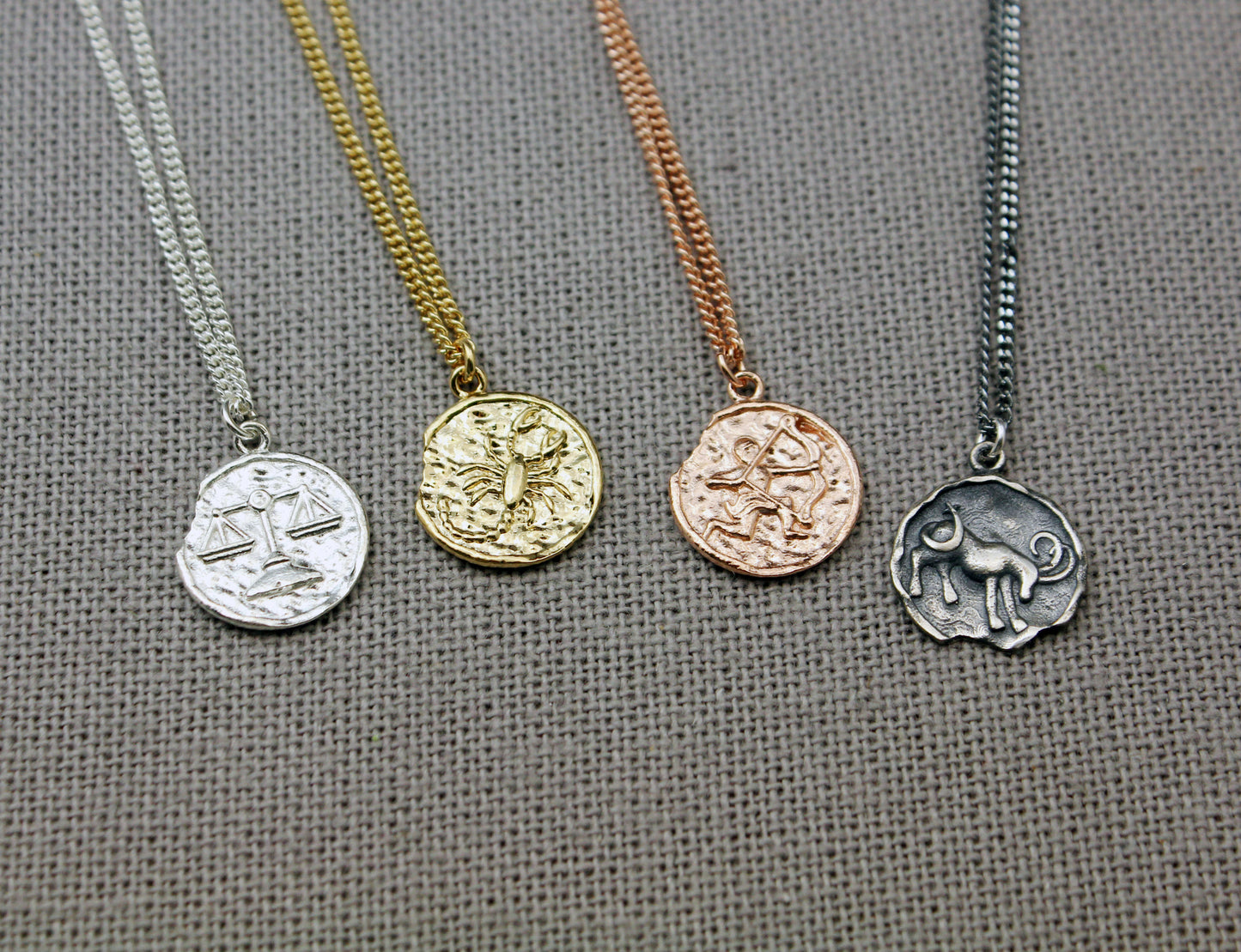 925 sterling silver Zodiac Sign coin Necklace / Constellation Signs medal necklace /Vintage coin necklace