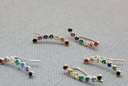 Rainbow Cubic Curved Bar Ear Climber,Cubic Bar ear pin ,Bar cubic Ear Crawler,Bar cubic Ear cuff