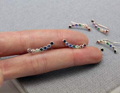 Rainbow Cubic Curved Bar Ear Climber,Cubic Bar ear pin ,Bar cubic Ear Crawler,Bar cubic Ear cuff