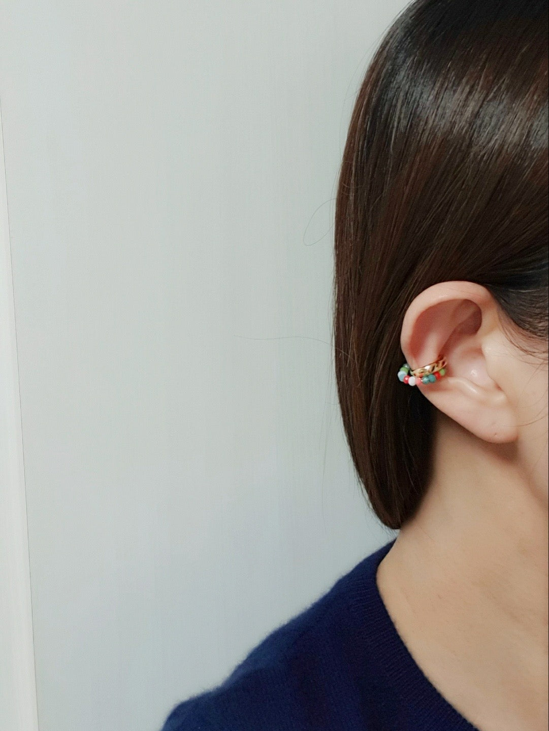 Single multi color stones earcuff, gemstone ear wrap no piercing earrings, Non pierced conch
