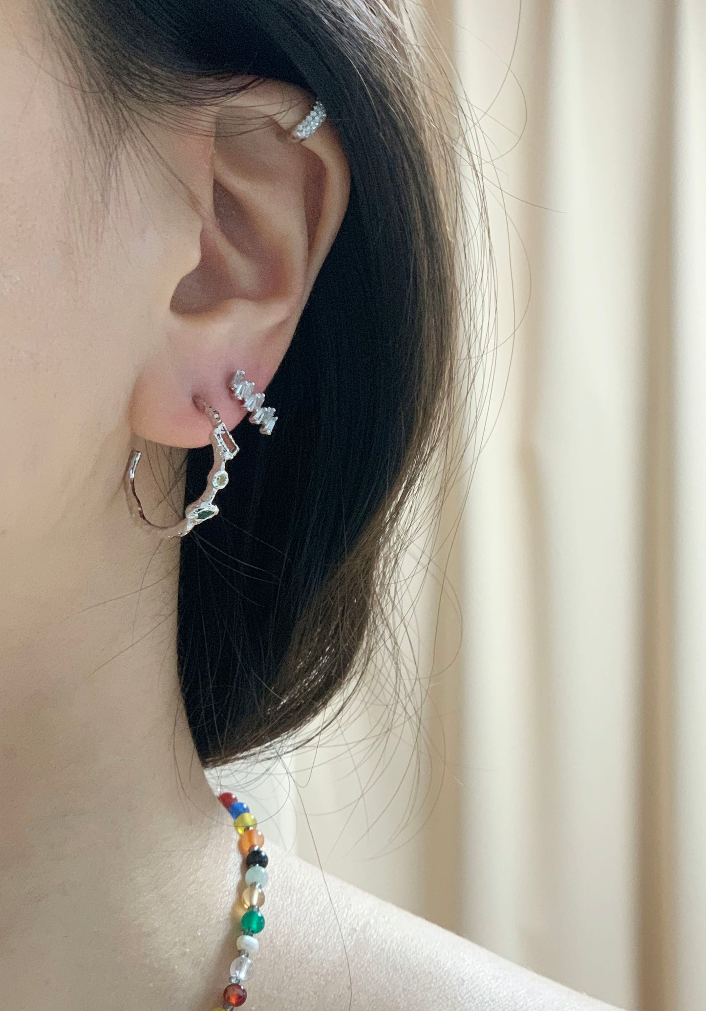 925 Sterling Silver gemstone Hoop ring, hammered earrings. birthstone hoop earrings,Statement gemstone hoop earrings